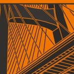 An illustrated image of a black bridge against an orange background