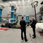 Mark Hendrick MP and Professor Qiang Liu in the High Voltage Lab