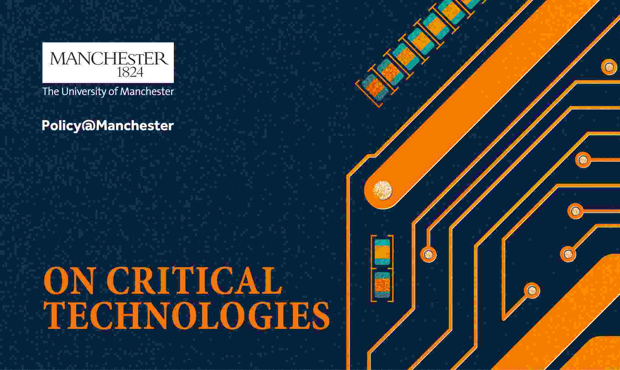 Image of orange computer wirings on dark blue background.